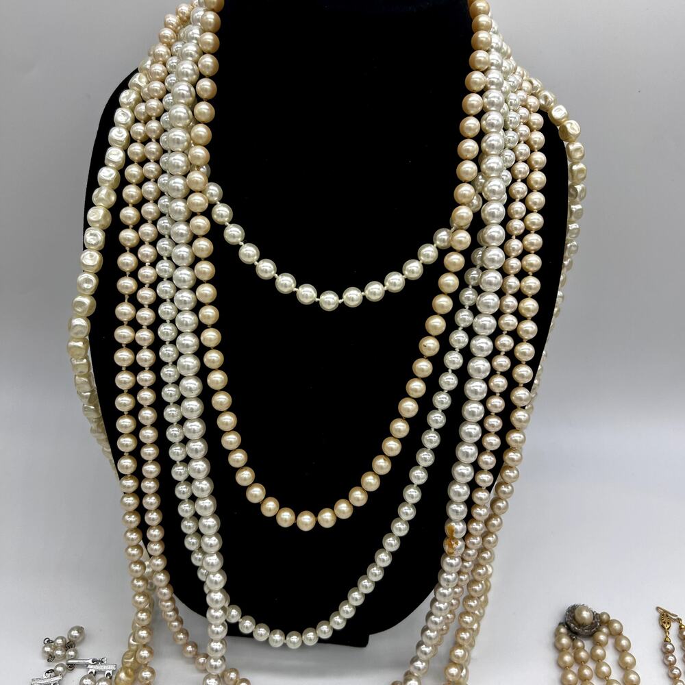 Vintage Faux Pearl Necklace Lot Bundle 50's 60's Retro Costume Jewelry VTG - Picture 4 of 12